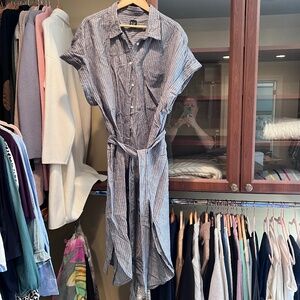 Gap Short Sleeve Shirt Dress Grey/Blue Stripe XXL